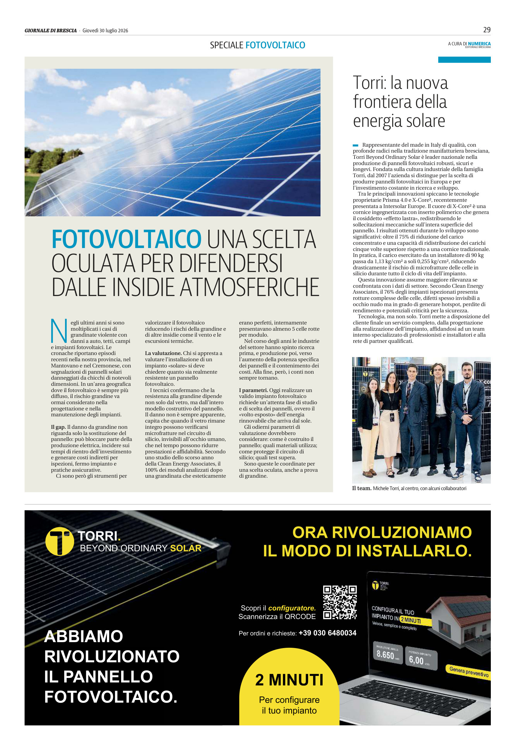 Spécial Photovoltaïque — Giornale di Brescia (30.07.2026) — pagina 1