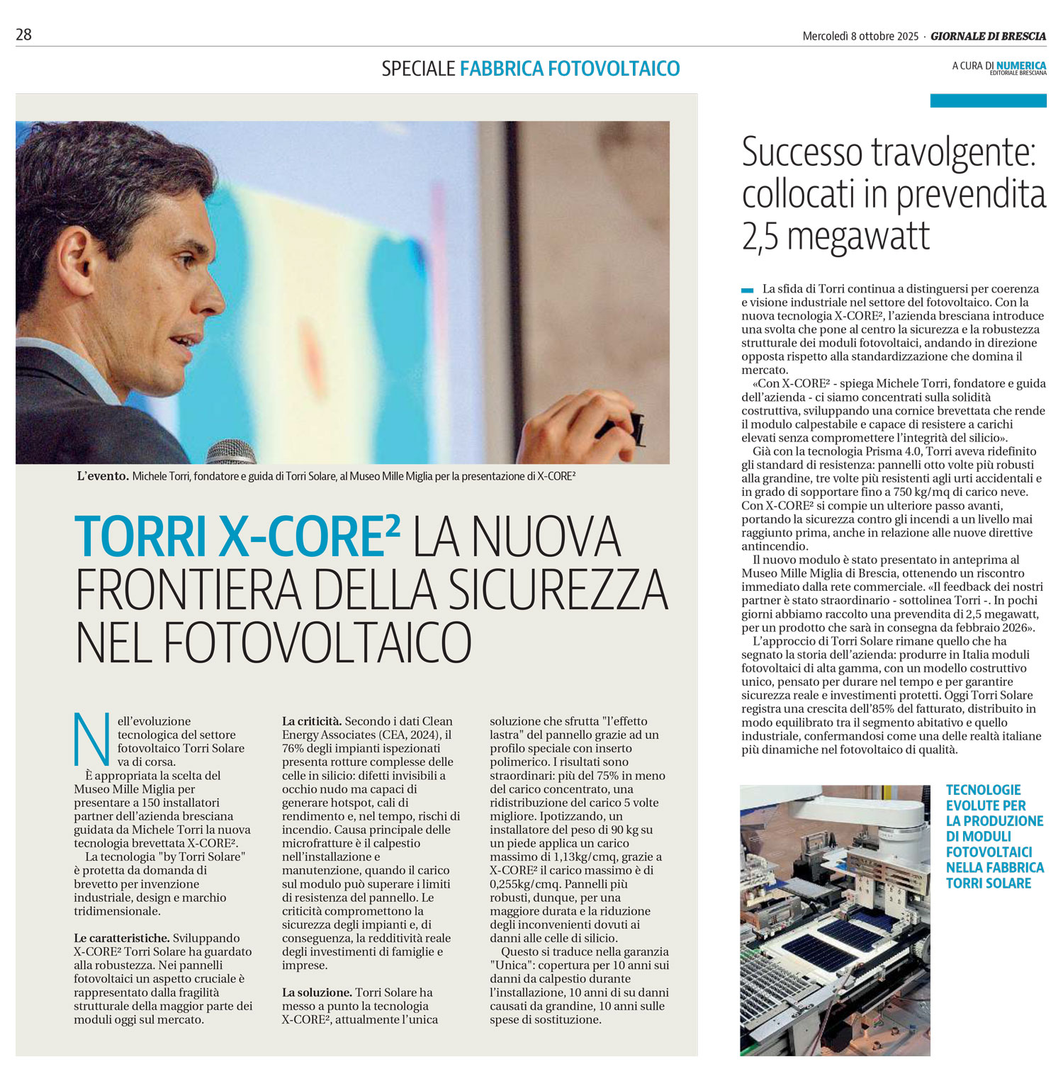 Giornale di Brescia — Special Photovoltaik-Fabrik (08.10.2025)